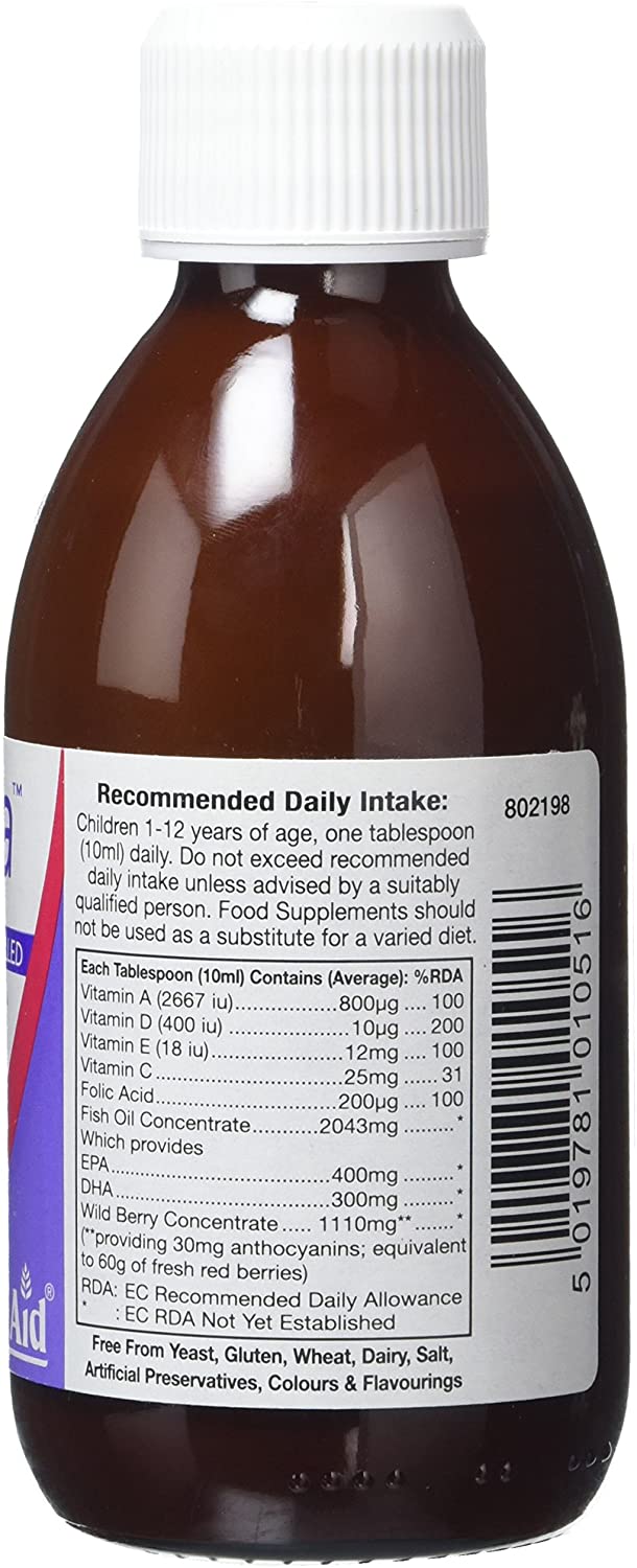 Shurup Kidz Omega (Vitamin A, C, D, E, Omega-3 EPA/DHA) nga HealthAid, 200ml
