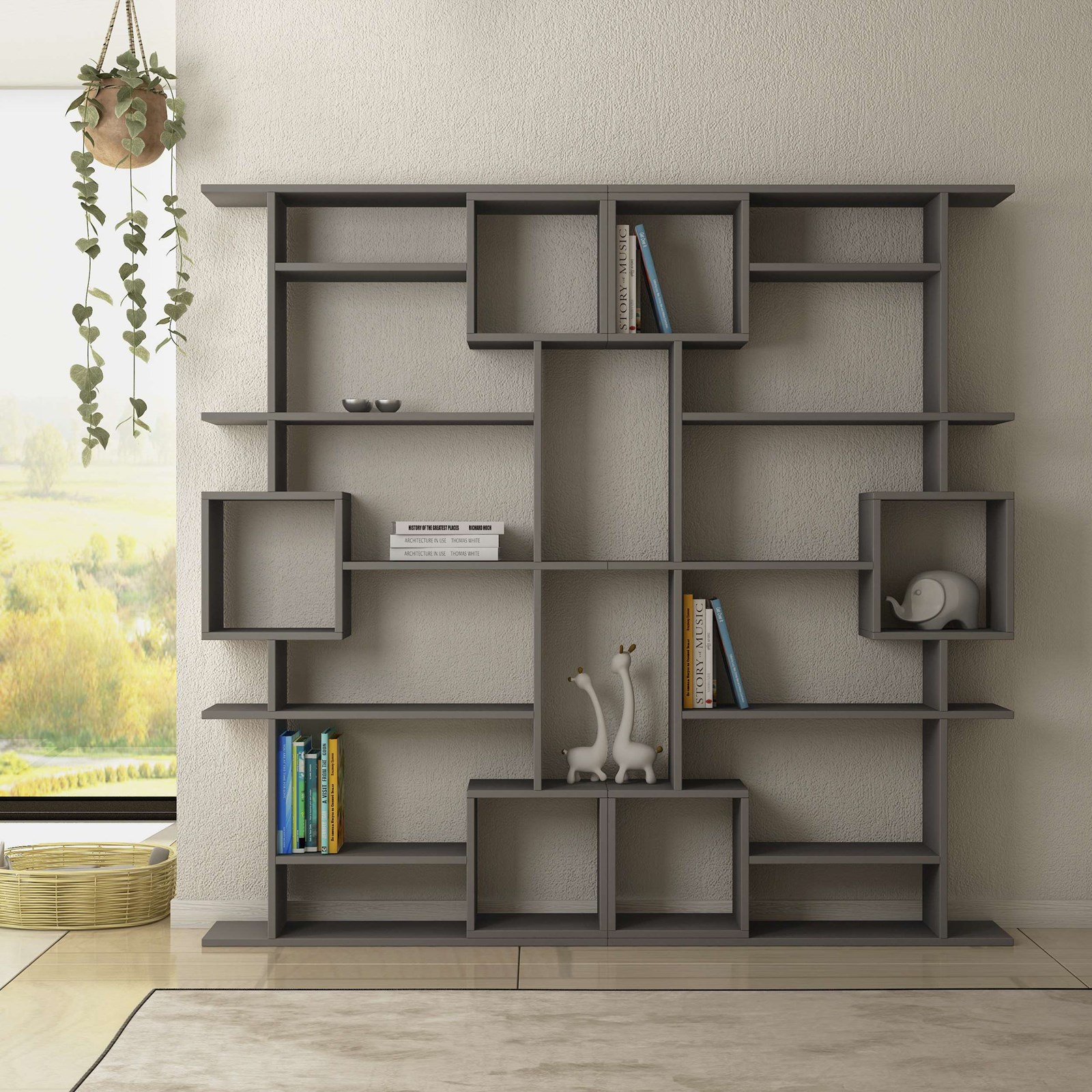 Raft për libra Decortie Soto (92 x 25 x 173 cm), hiri