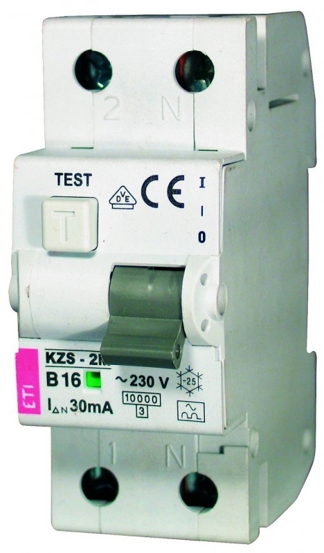 Ndërprerës qarku Eti-Polam KZS-2M 002173104, 2P, 16A, B, 0.03A, lloji AC 