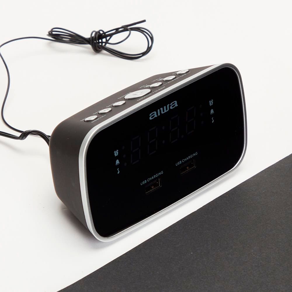 Orë Zgjuese me Radio FM, Dy Alarme dhe Mbushes USB AIWA CRU-19BK
