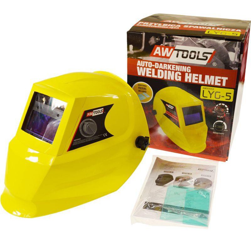 Helmetë saldimi AWTools LYG-5, e verdhë