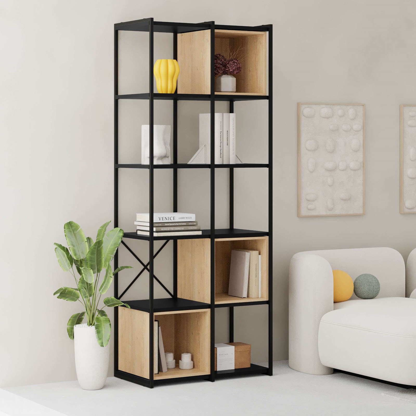 Raft për libra Decortie Vale, 179x70.7x39cm, e zezë/kafe e hapur