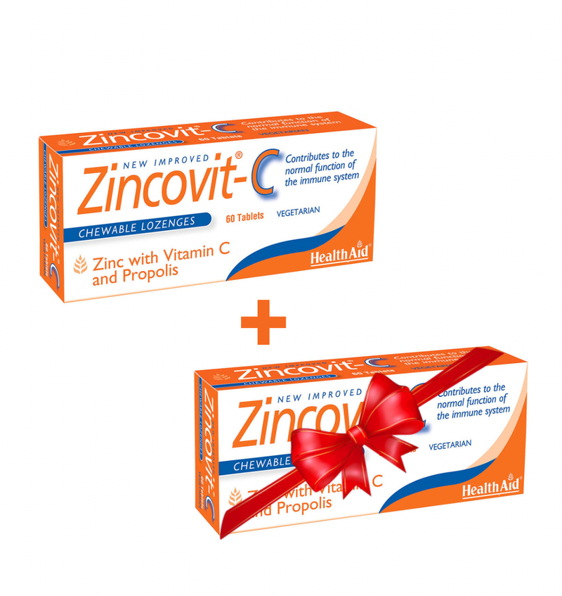 Tableta Zincovit-C (Vitamin C, Zink dhe Propolis) 1+1 FALAS nga HealthAid, 120 copë