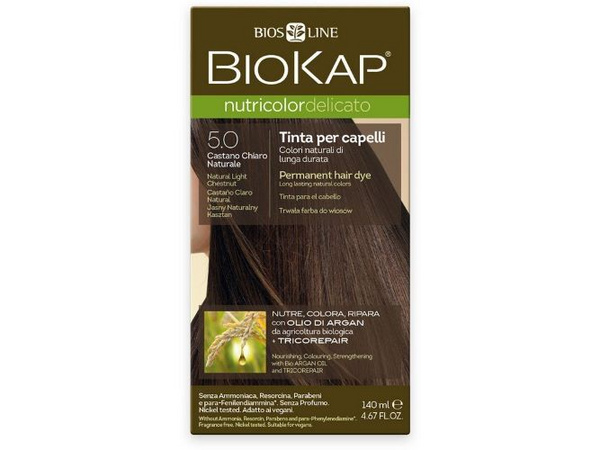 Ngjyrë për flokë Biokap NUTRICOLOR DELICATO, 5.0 Chestnut natural light, 140 ml