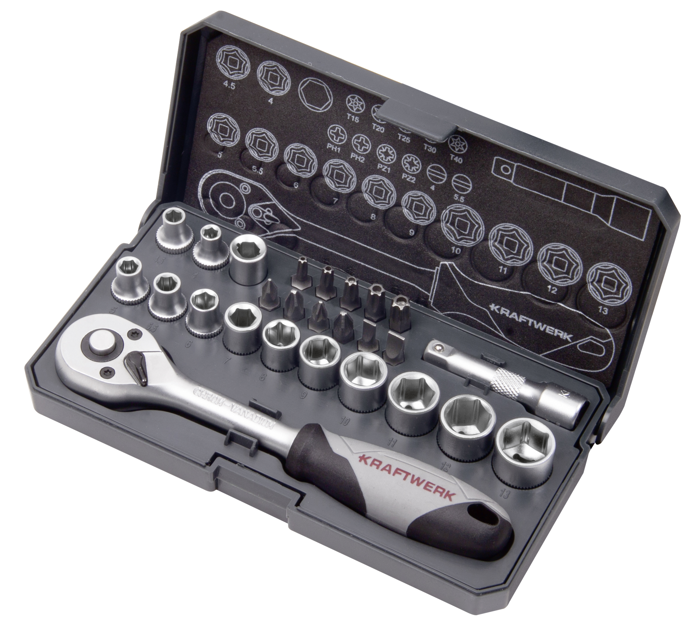 Set çelësa dhe fole Kraftwerk 204.100.000, Basic, 1/4", 26 pjesë Set çelësa dhe fole Kraftwerk 204.100.000, Basic, 1/4", 26 pjesë