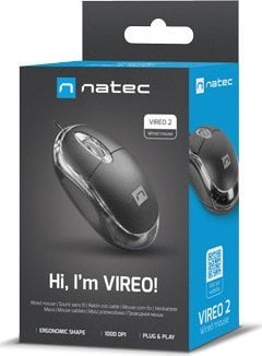 Глушец Natec Vireo, со кабел, USB, црна