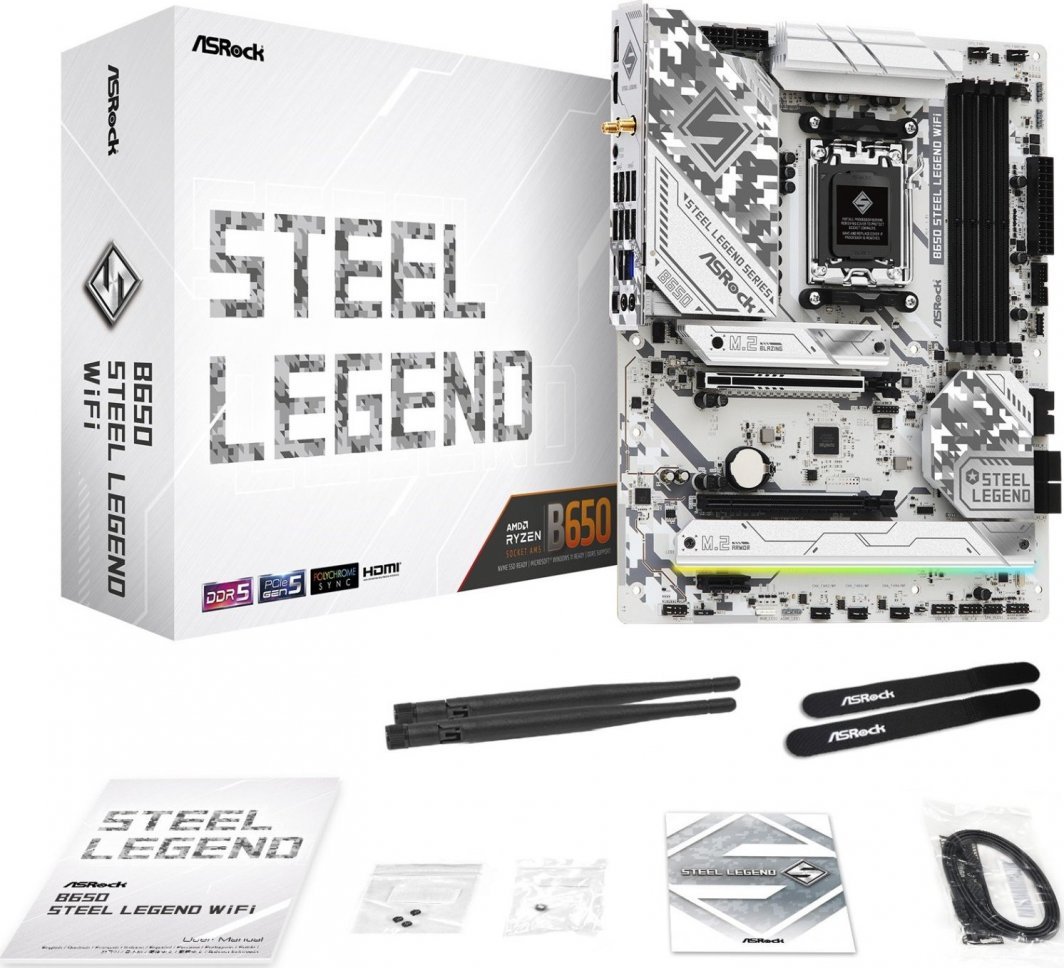 Pllakë amë ASRock B650 STEEL LEGEND WIFI, PCIe 5.0, DDR5, e bardhë
