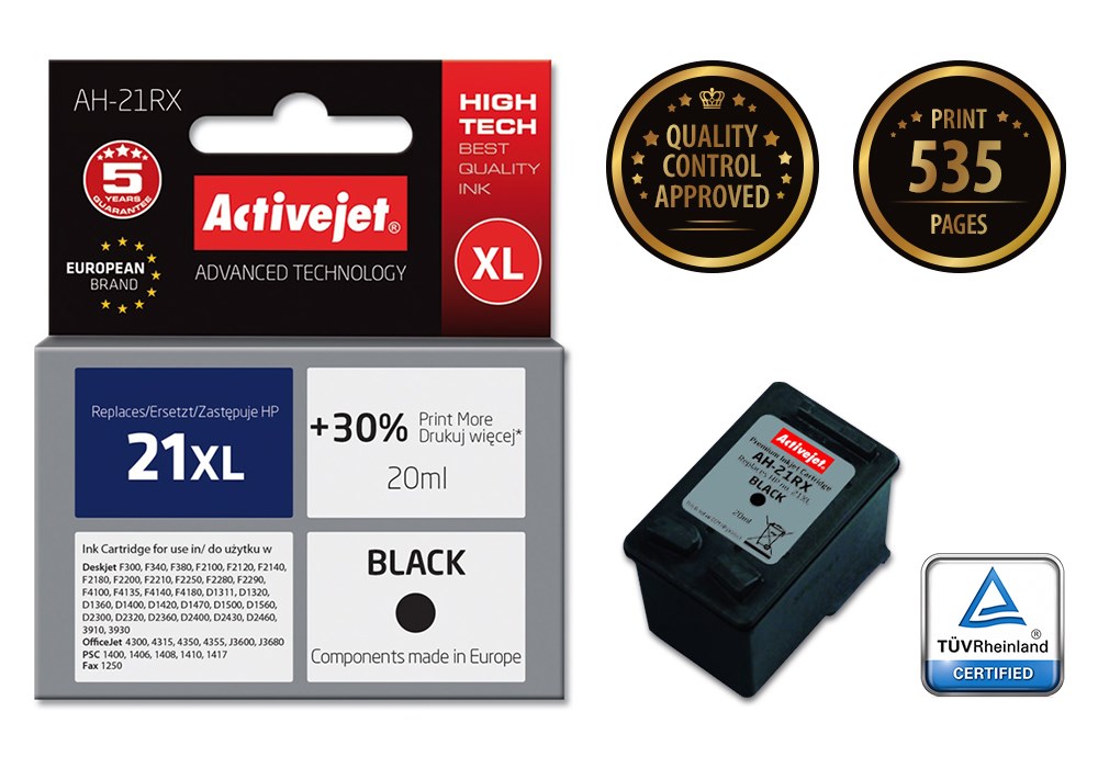 Ngjyrë për printer Activejet AH-21RX (zëvendësim për HP 21XL C9351A), 20 ml, e zezë Ngjyrë për printer Activejet AH-21RX (zëvendësim për HP 21XL C9351A), 20 ml, e zezë