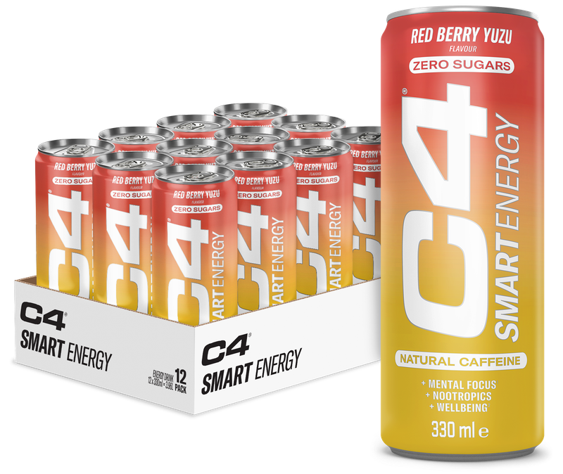 Pije energjike C4 Smart Zero Sugar Energy Drinks Box, Red Berry Yuzu, 12 x 330ml