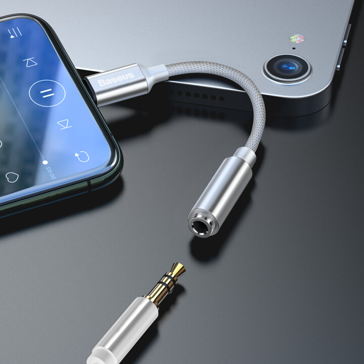 Kabllo BASEUS Seria Cafule, Lightning  - Jack 3.5mm, M/F, e bardhë