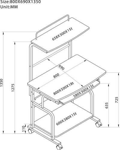 Tavolinë për kompjuter Techly, 80 cm x 69.5 cm, e argjendtë