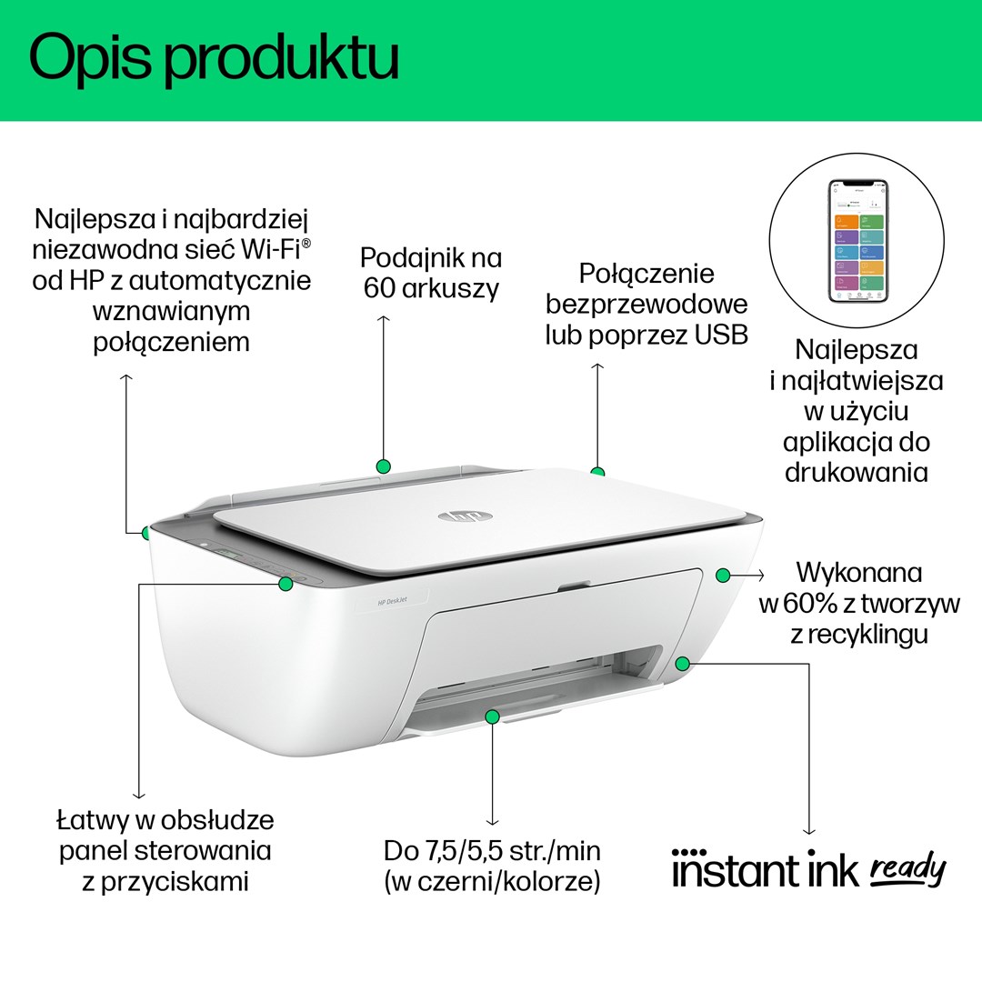 Printer multifunksional HP DeskJet 2820e, Inkjet termal, i hirtë