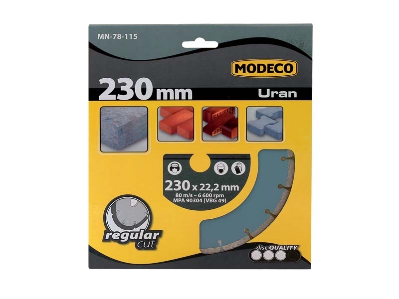 Rrota bluarëse e segmentuar me diamant uran Modeco, 125 mm