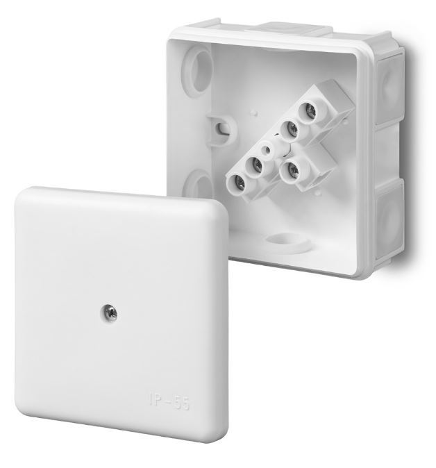 Kuti e montuar në sipërfaqe Elektro-Plast, 6 dalje, IP55, 5 x 2.5 mm2, e bardhë