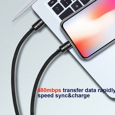 Kabllo tekstili Swissten USB-C / Lightning, 1.2m, e zezë