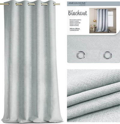 Perde AmeliaHome BLACKOUT LAMARI, 140x250cm, e argjendtë
