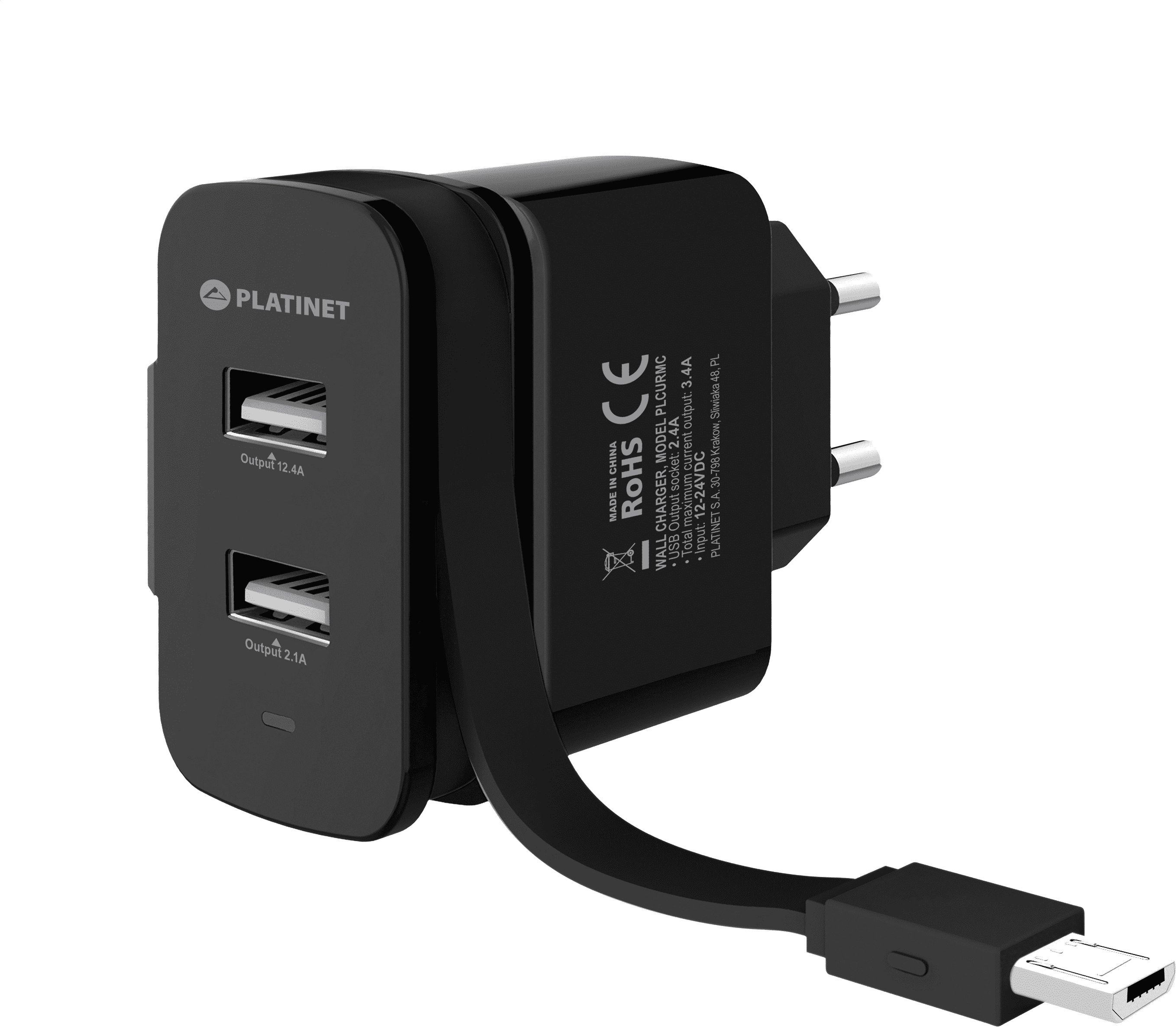 Karikues Platinet, 2xUSB + kabllo, 100-240V, i zi