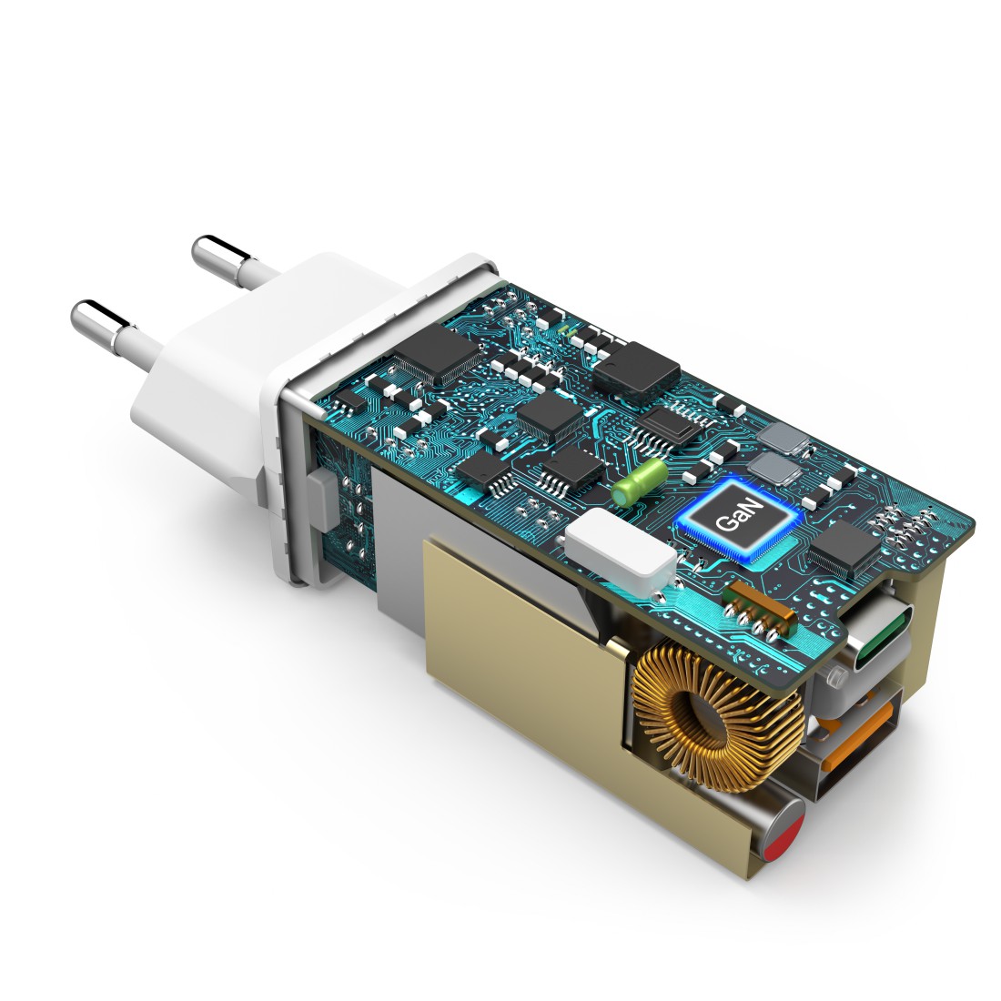 Karikues i shpejtë Hama, GaN, 1x USB-C PD, 1x USB-A QC, mini karikues, 65 W, i bardhë
