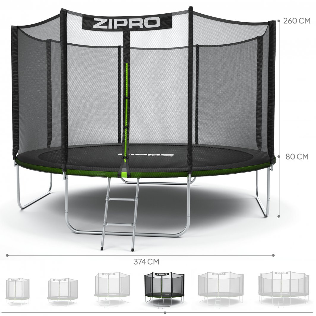 Trampolinë kopshti me rrjetë të jashtme Zipro 12FT (374cm) + çantë këpucësh FALAS!