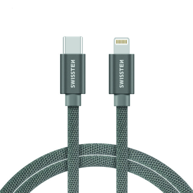 Kabllo Swissten tekstile USB-C / Lighning, 2M, e argjendtë