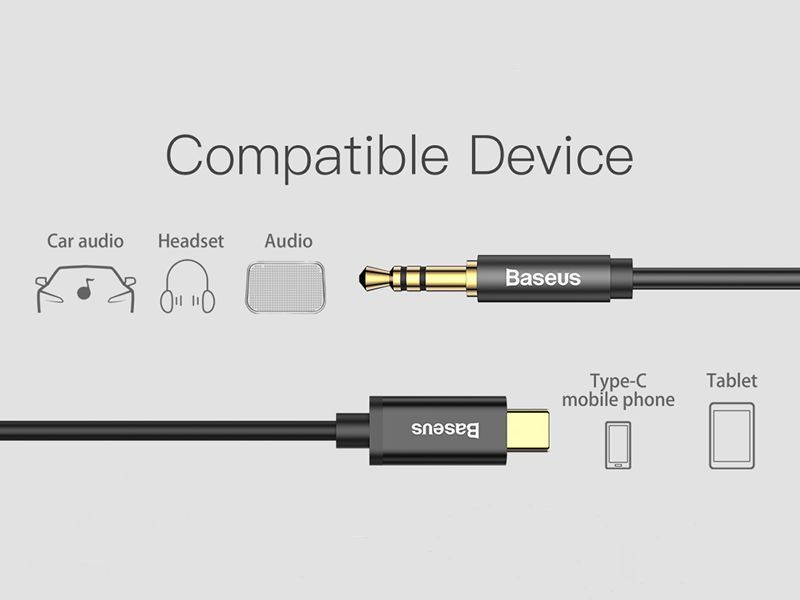 Kabllo USB Baseus (30476-uniw), USB-C në Mini Jack 3.5mm, 1.2 m, e zezë
