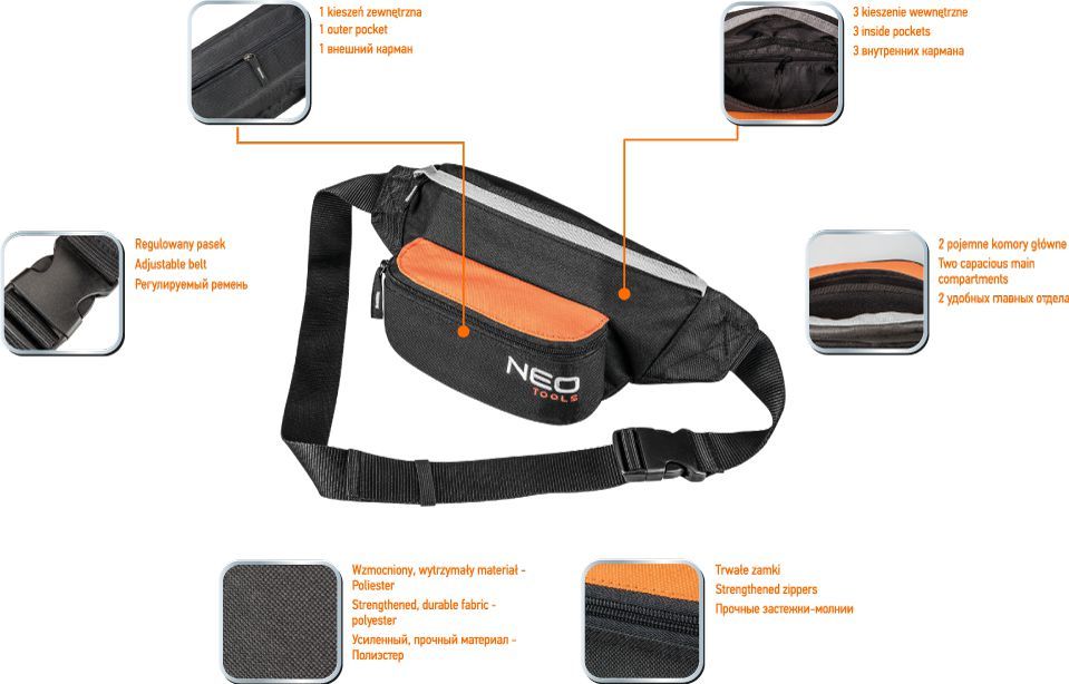 Çantë beli Neo Tools, e zezë/portokalltë
