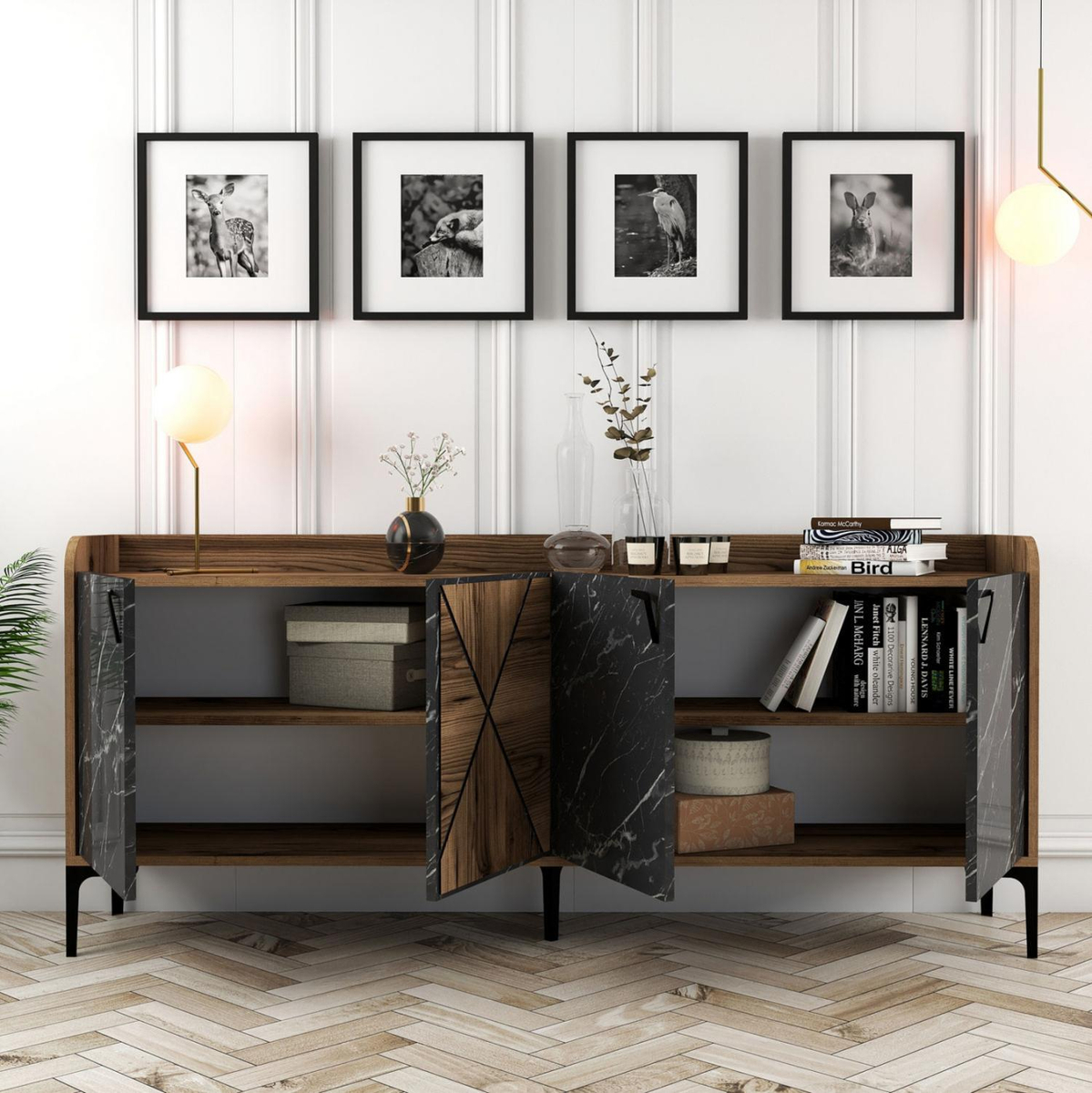 Komodë Melaminë 180x35x78cm (HM9433.03), zezë