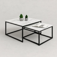 SAG Tavolina Dyshe – Drrasë Mermeri Bardhë & Strukturë Metalike