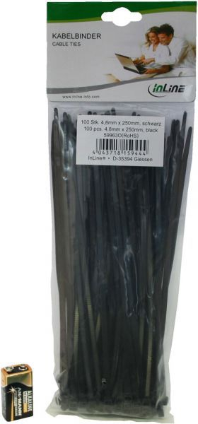 Lidhës për kabllo InLine, 250 mm,100 copë, zezë
