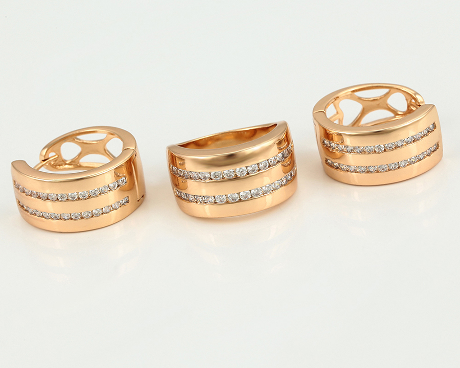 Set Xuping të praruar në ari 18 kratësh - unazë + vathë, artë/15.70mm/#9