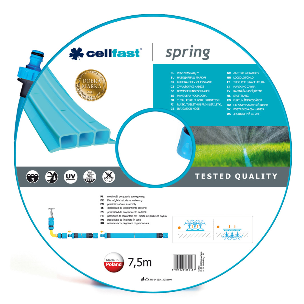 Zorrë spërkatëse Cellfast Spring (19-021), 1/2 ", 7.5m, e kaltër