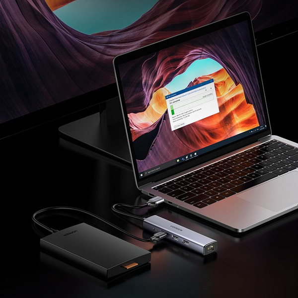 USB Hub Ugreen, RJ45 + USB C + 3 x USB A 3.0, e hirtë