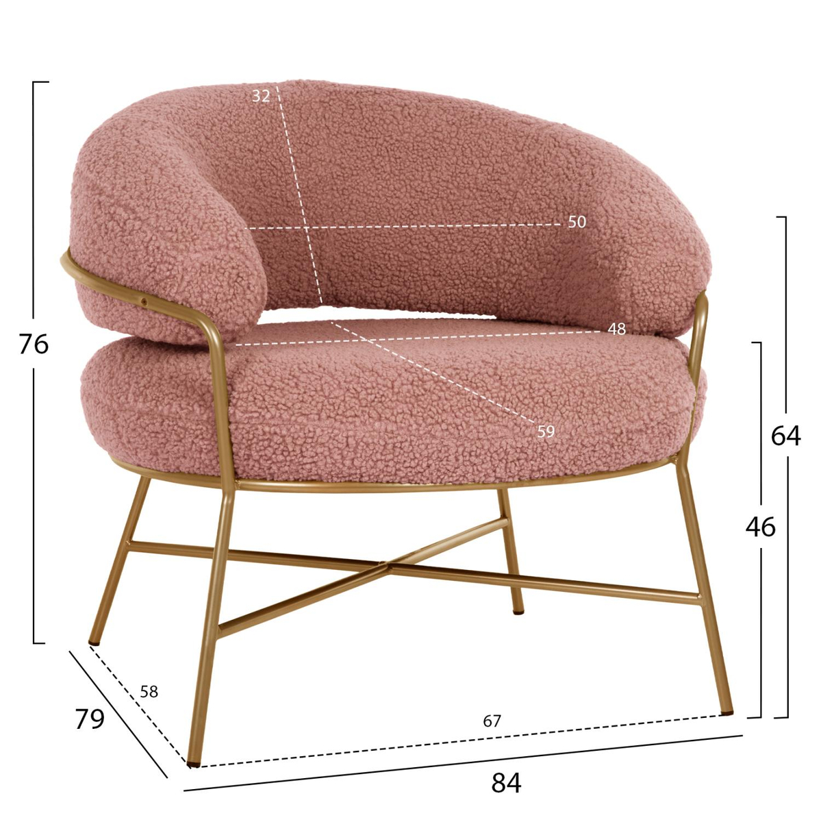 Kolltuk Trudi 84x79x76Hcm (HM8639.22), rozë/ ari