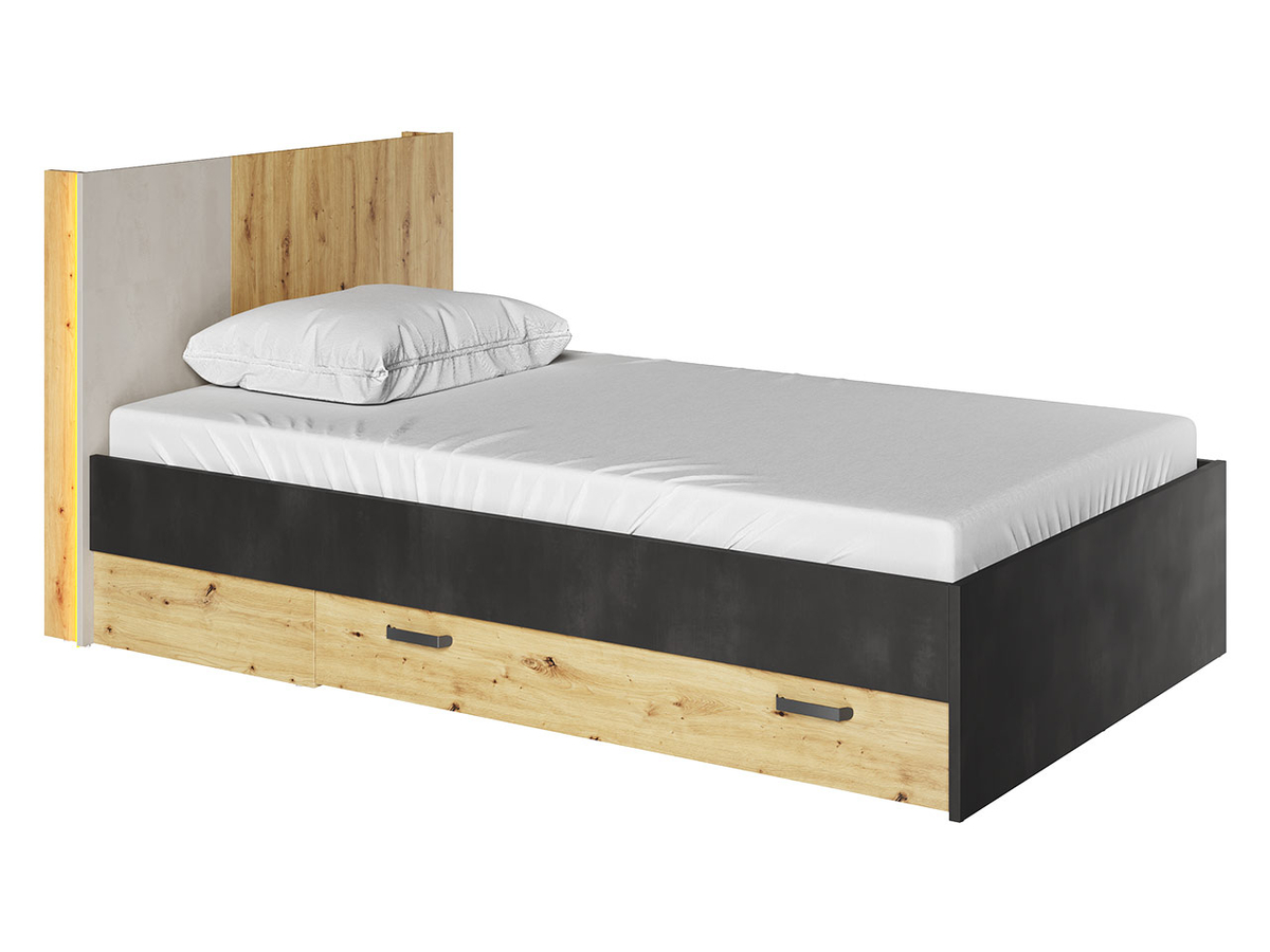 Krevat 120 cm me 2 sirtarë, me bazë latoflex QUBIC QB-11, kaftë, hirtë, zezë