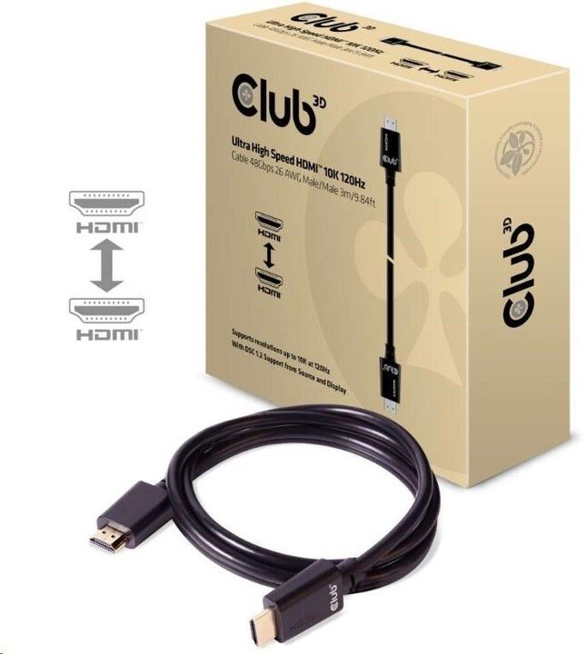 Kabllo Club3D HDMI 2.1, M / M, 4K @ 120Hz, 8K @ 60Hz, Ultra High Speed, 3m, e zezë