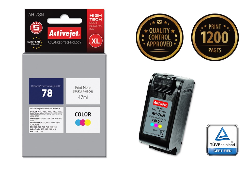Ngjyrë për printer Activejet AH-78N (zëvendësim për HP 78 C6578D), 47 ml, e kaltër / vjollcë /  e verdhë