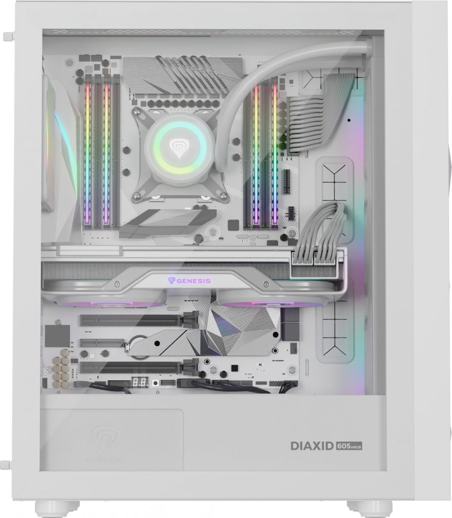 Куќиште за компјутер Genesis Diaxid 605 ARGB, бело, Midi Tower