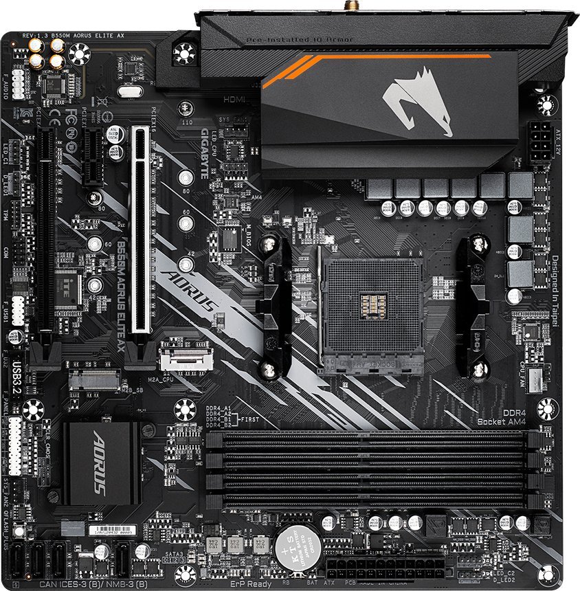 Pllakë amë Gigabyte B550M AORUS ELITE AX, AMD B550, Socket AM4, 4 slota, Bluetooth, Wi-Fi 6, Micro ATX