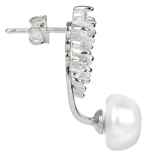 JwL Luxury Pearls Асиметрични Двојни Обетки со Вистински Бел Бисер (JL0260)