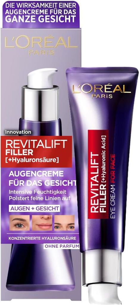 Krem për sy dhe fytyrë L’Oreal Paris, Revitalift Filler + Hyaluronic Acid, 15 ml Krem për sy dhe fytyrë L’Oreal Paris, Revitalift Filler + Hyaluronic Acid, 15 ml