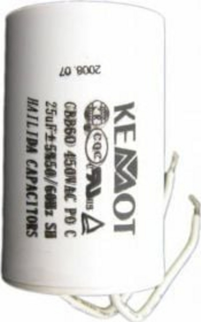 Kondensator Kemot URZ3134 për motorët njëfazorë, 25uF, 450V 