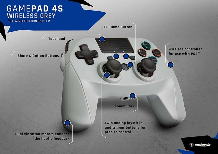 Kontroller Snakebyte Game: Pad 4 S, Wireless, PS4, i hirtë