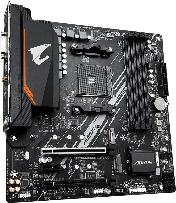 Pllakë amë Gigabyte B550M AORUS ELITE AX, AMD B550, Socket AM4, 4 slota, Bluetooth, Wi-Fi 6, Micro ATX