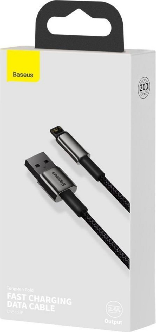 Kabllo Baseus USB në Lightning, 2.4 A, 2 m, e zezë 