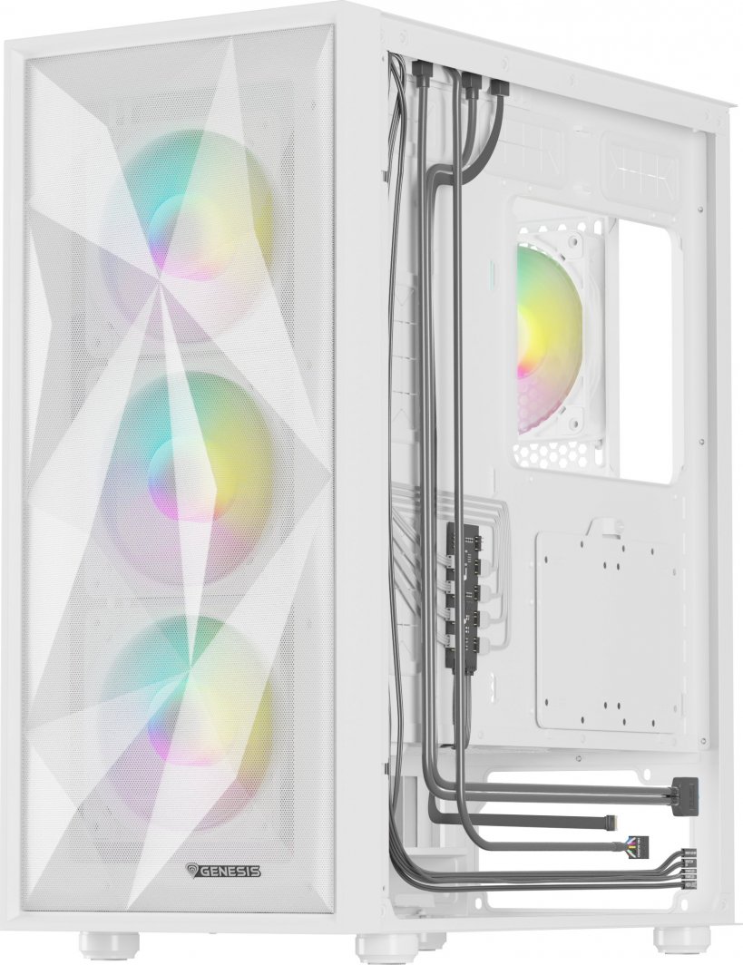 Куќиште за компјутер Genesis Diaxid 605 ARGB, бело, Midi Tower
