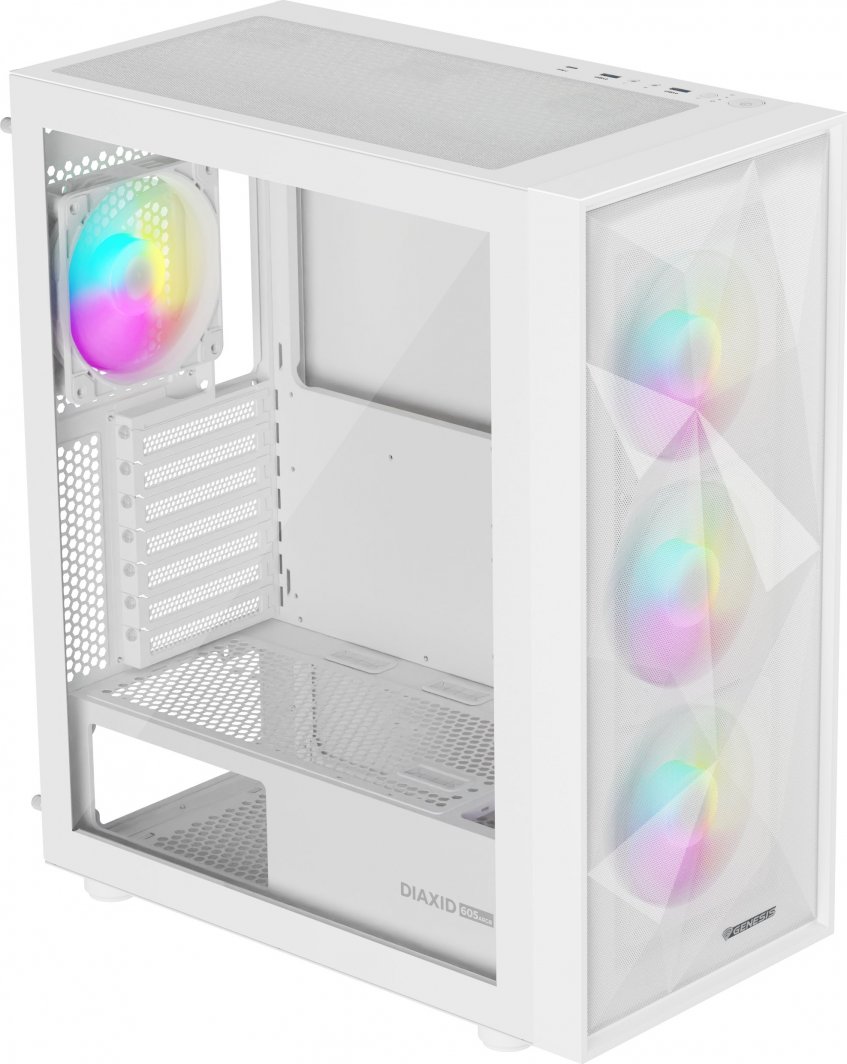 Куќиште за компјутер Genesis Diaxid 605 ARGB, бело, Midi Tower