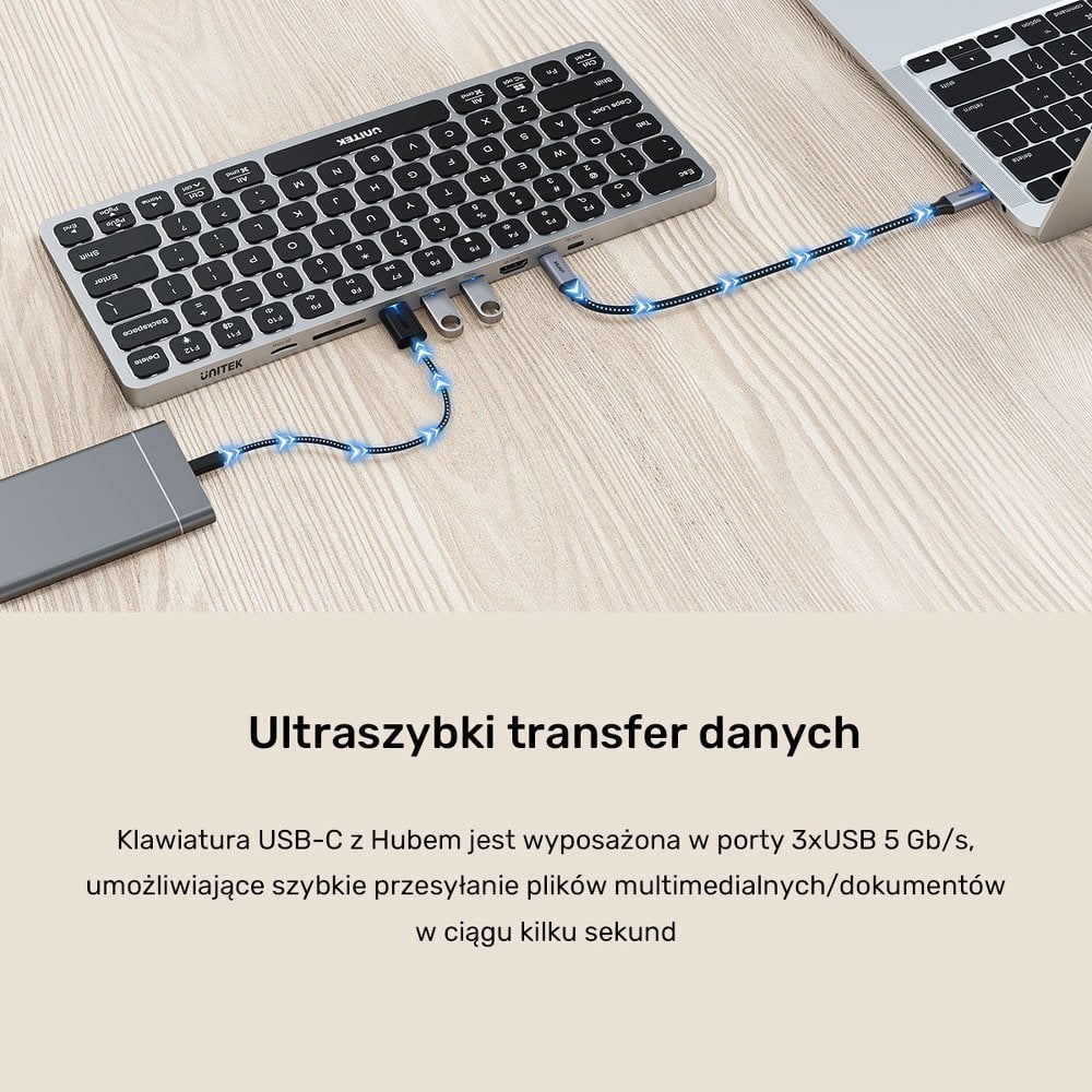 Тастатура Unitek, со кабел, US, сива
