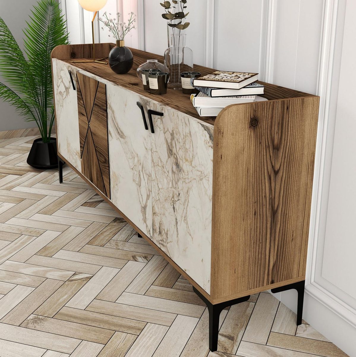 Komodë melamine 180×35×78 cm (HM9433.02), bardhë