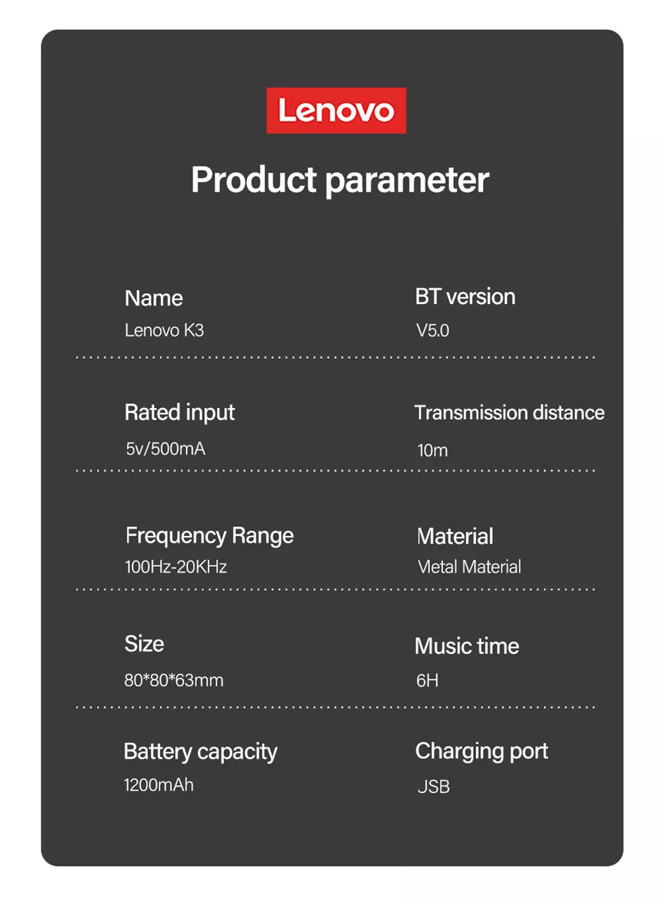 Altoparlant Lenovo K3 me Bluetooth, i hirtë