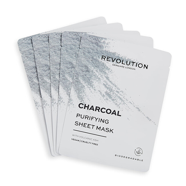 Set maskash për fytyrë Revolution Skincare (Purifying Charcoal Sheet Mask), 5 copë